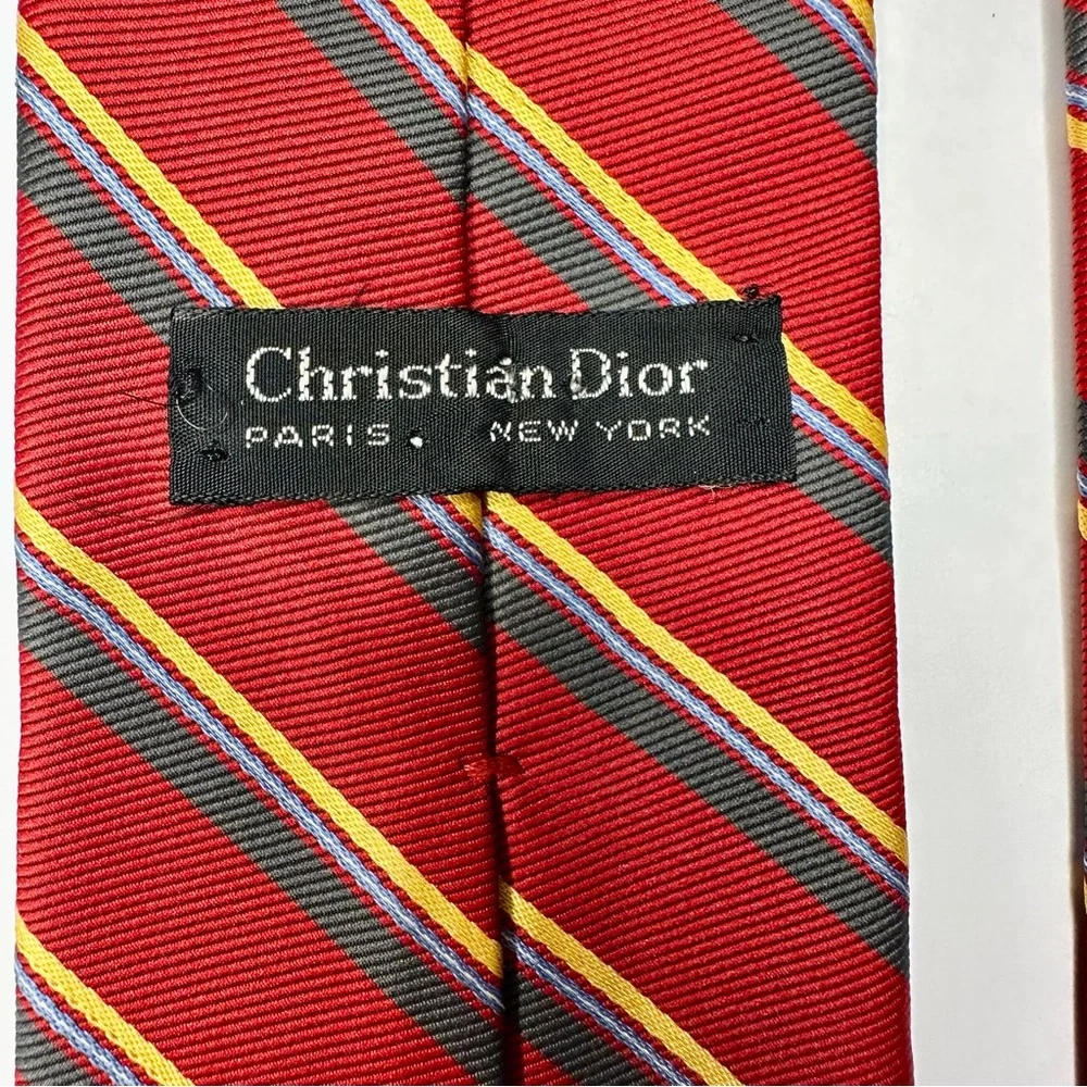 Vintage DIOR Embroidered Red Striped Classic Tie, 3” - Picture 4 of 6